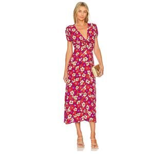 Faithfull The Brand Mailee Midi Dress Women's Medium Colorful Floral Front Tie